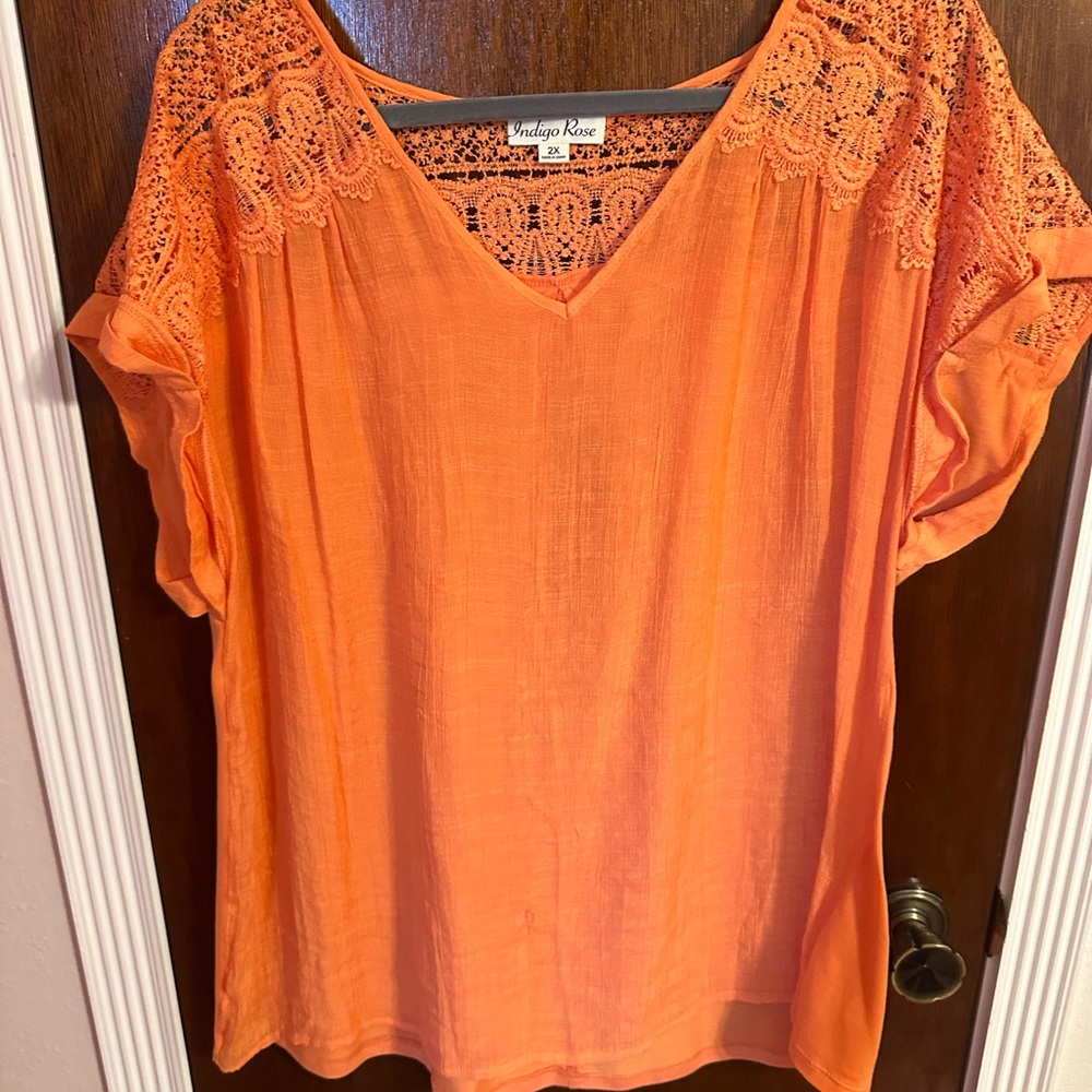 Vintage Rose Orange Lace Detail Blouse